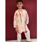 Red White Tie and Dye Cotton Kurta with Pajama - Set of 2