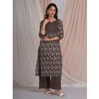 Grey Bagru Hand Block Printed Cotton Kurta with Palazzo- Set of 2