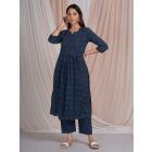 Indigo Bagru Hand Block Printed Cotton Kurta with Palazzo- Set of 2