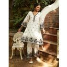 Ivory Embroidered Viscose Chanderi Kurta with Pants- Set of 2