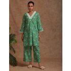 Green Printed Cotton Kurta