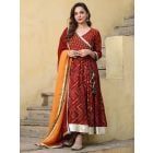 Maroon Printed Chanderi Suit - Set of 3