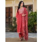 Red Printed Cotton Suit- Set of 3