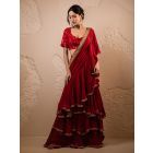Red Gota Work Crepe Draped Saree with Blouse - Set of 2