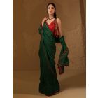 Dark Green Gota Work Organza Saree with Blouse - Set of 2