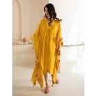 Yellow Crepe Gota Work Kaftan