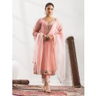 Pink Embroidered Crushed Silk Suit- Set of 3