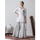 Silver Lace Work Tissue Gharara Suit - Set of 3