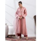 Pink Lace Work Chanderi Suit- Set of 3