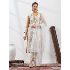 Beige Lace Work Chanderi Suit- Set of 3