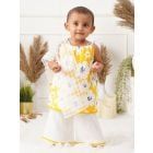 Yellow White Printed Cotton Suit - Set of 3