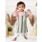 Pink Green Printed Cotton Kurta with Dhoti Pants - Set of 2