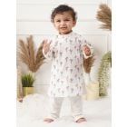 Off White Printed Cotton Kurta with Pants - Set of 2