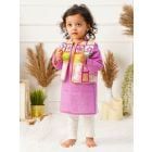 Purple Printed Cotton Kurta with Bandi and Pants - Set of 3