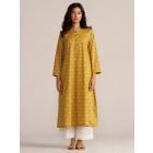 Mustard Yellow Printed Cotton Kurta