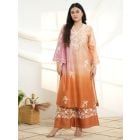 Multicolor Ombre Dyed Chanderi Silk Hand Embroidered Kurta with Palazzo - Set of 2