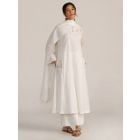 White Embroidered Chanderi Mulmul Suit- Set of 3