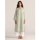 Green White Printed Cotton Kurta