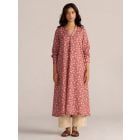 Old Rose Pink Printed Cotton Kurta with Pants- Set of 2