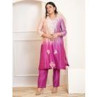 Multicolor Ombre Dyed Chanderi Silk Hand Embroidered Kurta with Pants - Set of 2