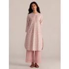 Old Rose Pink Printed Cotton Kurta with Pants- Set of 2