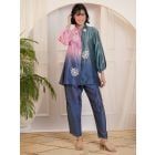 Blue Pink Ombre Dyed Chanderi Silk Hand Embroidered Co-ord Set - Set of 2