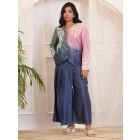 Blue Pink Ombre Dyed Chanderi Silk Hand Embroidered Co-ord Set - Set of 2