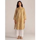 Mustard Yellow Printed Cotton Kurta