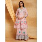 Pink Chikankari Cotton Chanderi Kurta with Sharara- Set of 2