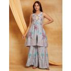 Blue Chikankari Cotton Chanderi Kurta with Sharara- Set of 2