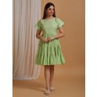 Sage Green Handloom Cotton Tiered Dress