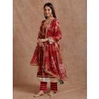 Red Pink Printed Organza Dupatta