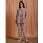 Mauve Hand Block Printed Cotton Mulmul Co-ord Set- Set of 2