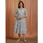 Blue Off White Hand Block Printed Cotton Dress