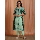 Green Tie and Dye Cotton Mulmul Kurta with Pants- Set of 2