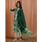 Green Tie and Dye Cotton Mulmul Suit- Set of 3