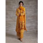 Yellow Hand Block Printed Cotton Suit with Crushed Mulmul Dupatta- Set of 3