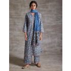 Blue Pink Hand Block Printed Cotton Suit with Crushed Mulmul Dupatta- Set of 3