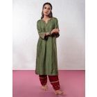 Green Embroidered Chanderi Kurta with Pants- Set of 2