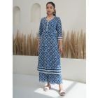 Blue Embroidered Cotton Kurta with Palazzo- Set of 2