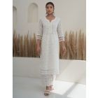 White Embroidered Cotton Kurta with Palazzo- Set of 2