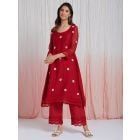 Red Embroidered Chanderi Kurta