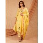 Yellow Aari Embroidered Chanderi Dupatta