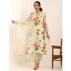 Green Printed Cotton Suit- Set of 3