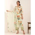 Green Printed Cotton Suit- Set of 3