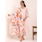 Pink Lace Work Chanderi Mul Suit- Set of 3