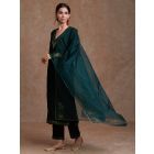 Green Embroidered Organza Scalloped Dupatta