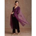 Burgundy Embroidered Organza Scalloped Dupatta