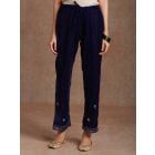 Blue Hand Block Printed Velvet Embroidered Pants