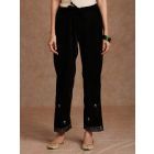 Black Hand Block Printed Velvet Embroidered Pants